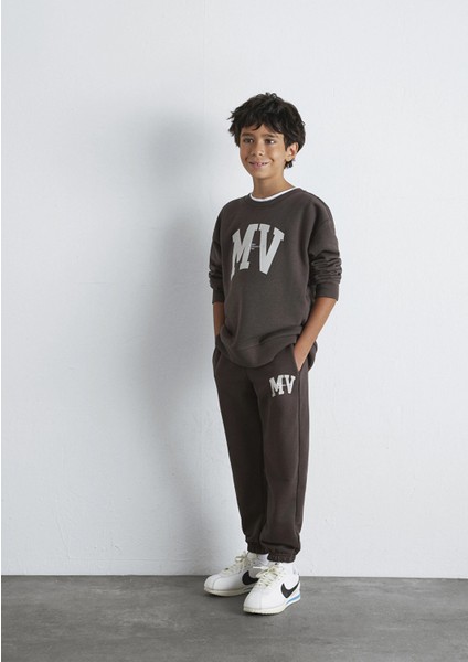 6010010-71593 Mv Baskılı Kahverengi Eşofman Altı