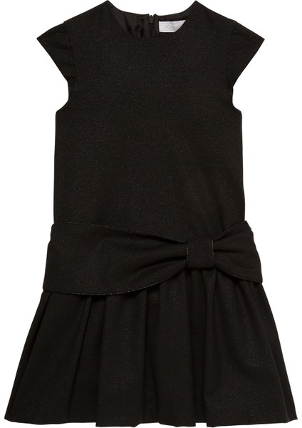 Siyah Krepe Kısa Kollu Kız Çocuk Elbise