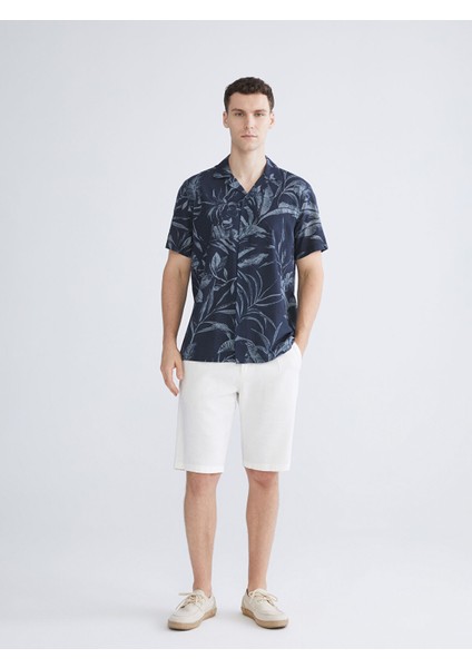 Yeni Sezon Regular Fit Resort Yaka Kısa Kollu Desenli Poplin Erkek Gömlek fiyatları