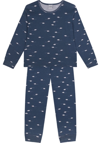 Lacivert Kutup Ayısı Desenli Uzun Kollu Unisex Çocuk Pijama Takımı