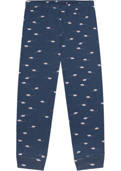 Lacivert Kutup Ayısı Desenli Uzun Kollu Unisex Çocuk Pijama Takımı modelleri