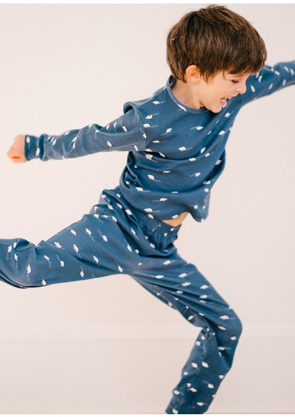 Lacivert Kutup Ayısı Desenli Uzun Kollu Unisex Çocuk Pijama Takımı indirimleri