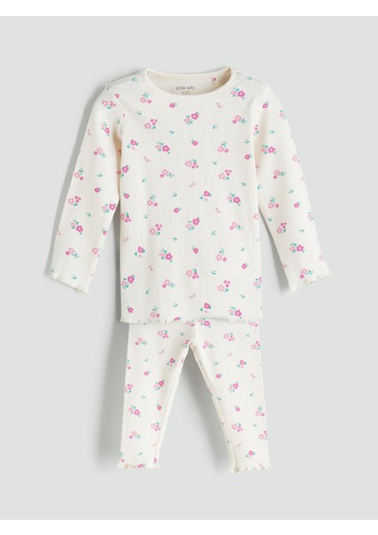 Yeni Sezon Bisiklet Yaka Çiçekli Kız Bebek Pijama Takımı