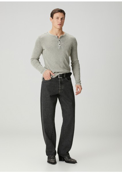 Memphis Gri Yakası Düğmeli Uzun Kollu T-Shirt fiyatları