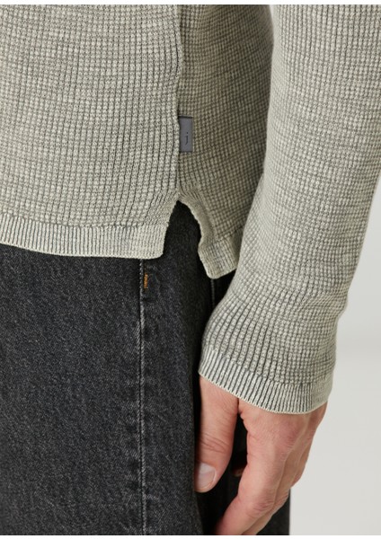 Memphis Gri Yakası Düğmeli Uzun Kollu T-Shirt