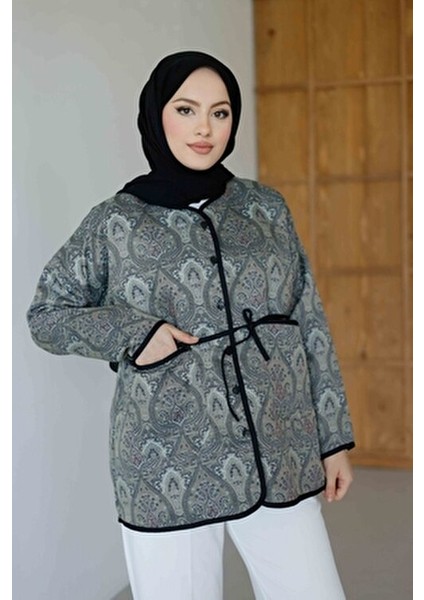 Etnik Desenli Ceket Laci-Gri