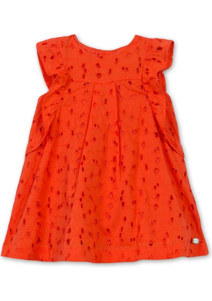 Turuncu Fırfırlı Kısa Kollu Kız Bebek Elbise