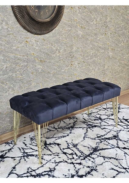 Gold Tel Ayaklı 90 cm Puf Bench - Puf - Bench - Kasalı Oturak - Oturak - Yatak Ucu Puf Füme Renk 90 x 40 Boyut/ebat