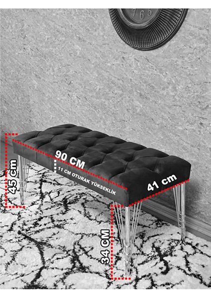 Gold Tel Ayaklı 90 cm Puf Bench - Puf - Bench - Kasalı Oturak - Oturak - Yatak Ucu Puf Füme Renk 90 x 40 Boyut/ebat indirimleri
