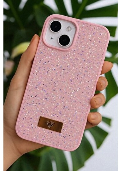 iPhone 13 / 14 / 15 Uyumlu – Elmas Tasarımlı, Pembe Taşlı, Işıltılı Pırlanta Silikon Kılıf