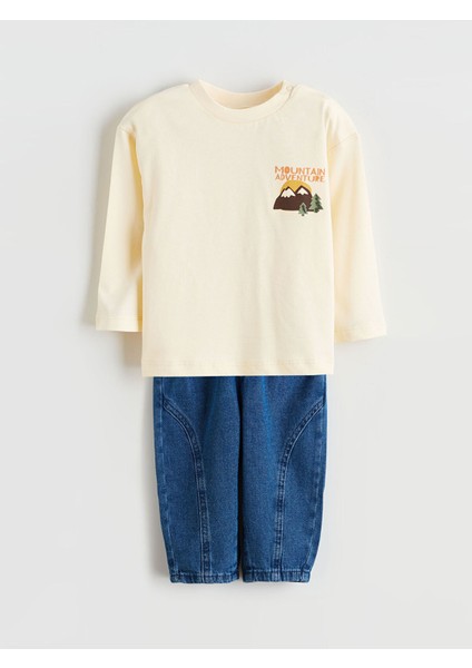 Yeni Sezon Bisiklet Yaka Erkek Bebek Tişört ve Jean Pantolon fiyatları