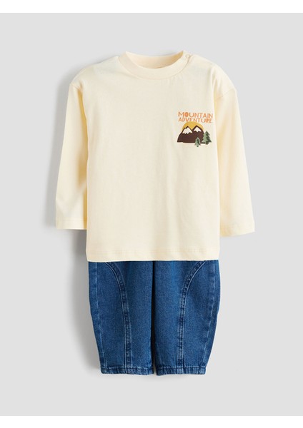 Yeni Sezon Bisiklet Yaka Erkek Bebek Tişört ve Jean Pantolon modelleri