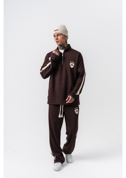 Erkek Şerit Detaylı Yarım Fermuarlı Modal Sweatshirt Kahve indirimleri