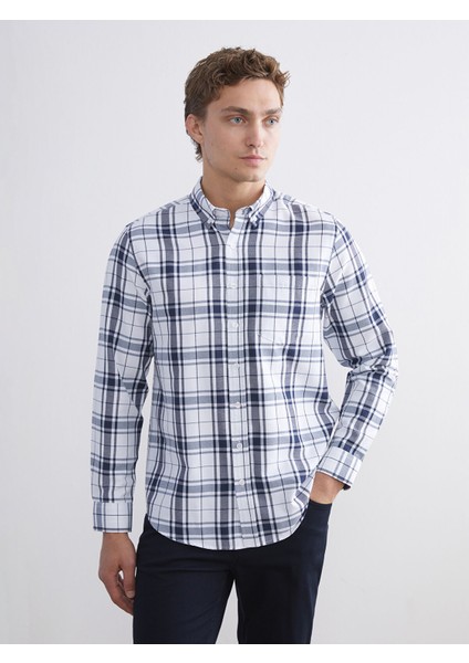 Yeni Sezon Regular Fit Uzun Kollu Ekose Armürlü Erkek Gömlek