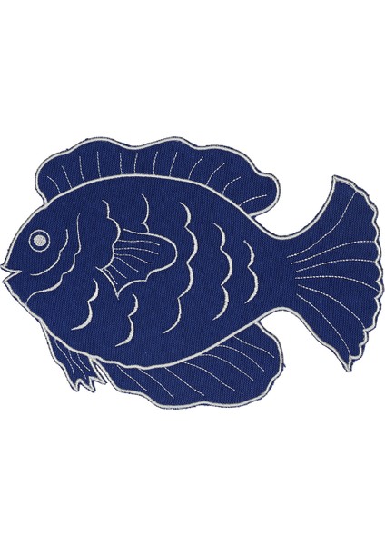 Mavi Balık Desenli Keten 4'lü Bardak Altlığı Seti