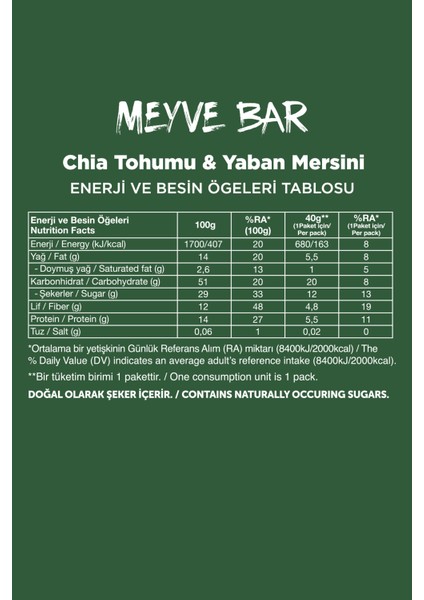 Meyve Bar - Chialı Ve Yaban Mersinli 40 Gr X 12 Adet indirimleri