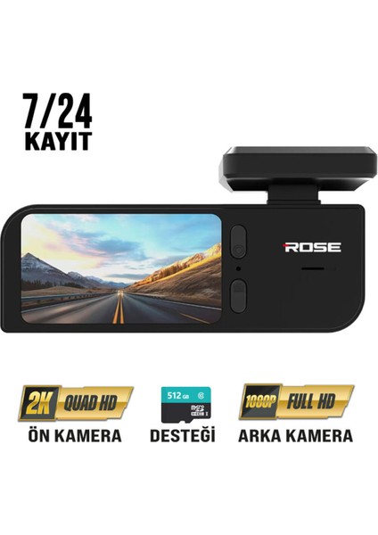 Araç Kamera Kayıt Seti Mr-76 Rose Model 2k Ön Kamera + 1k Arka Kamera 7/24 Kayıt