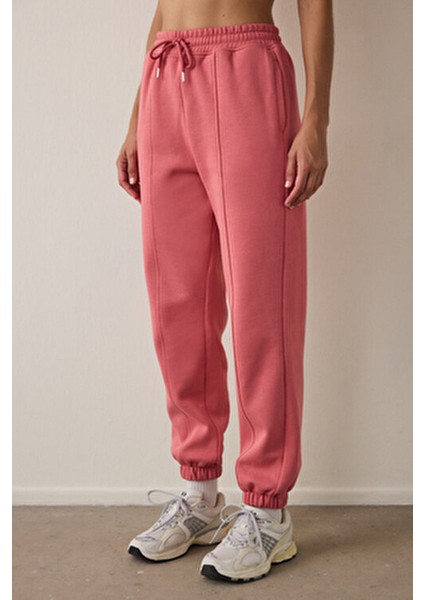 Çöl Gülü Oversize Orta Bel Çift Dikişli Jogger Eşofman Altı