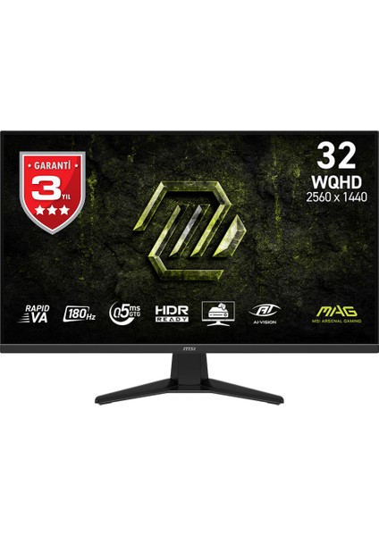 Msı 31.5" Mag 325QF E18V 2560X1440 (Wqhd) 16:9 Flat Rapıd Va 180HZ 0.5ms Adaptıve-Sync Gamıng Monıtor