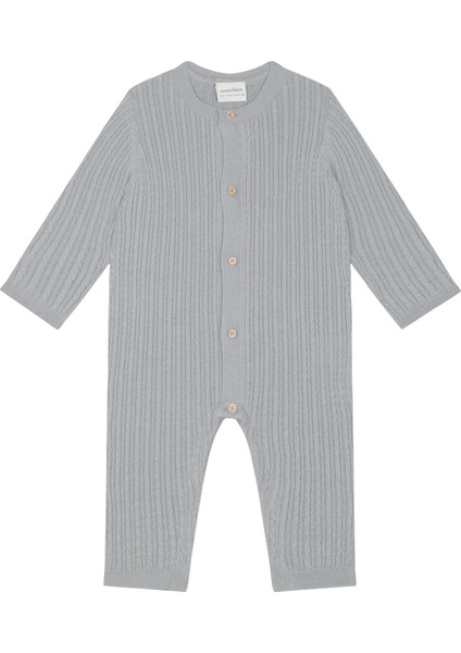Gri Balıksırtı Triko Uzun Kollu Unisex Bebek Tulum