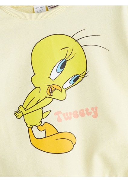 Yeni Sezon Tweety Baskılı Kız Bebek Sweatshirt ve Eşofman Alt 2'li modelleri