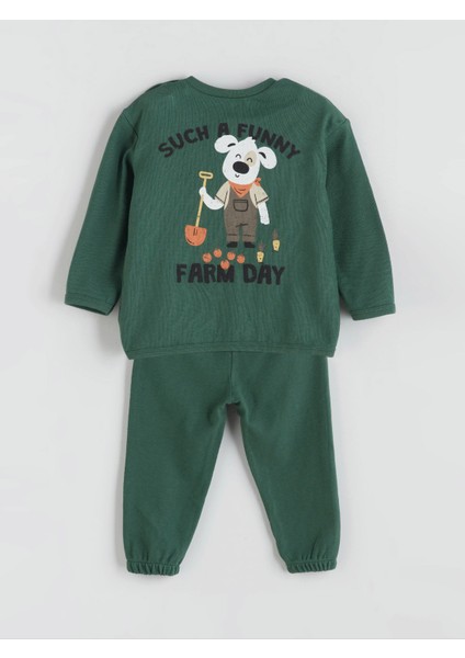 Yeni Sezon Baskılı Erkek Bebek Sweatshirt ve Eşofman Alt 2'li