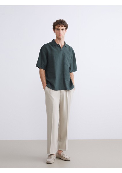 Yeni Sezon Regular Fit Kısa Kollu %100 Keten Erkek Gömlek fiyatları