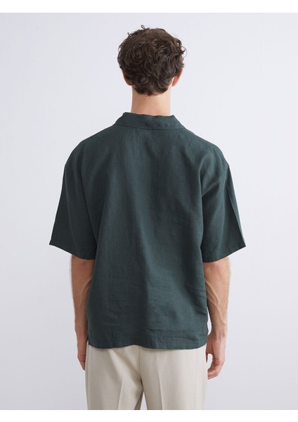 Yeni Sezon Regular Fit Kısa Kollu %100 Keten Erkek Gömlek fırsatları