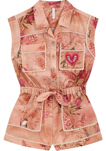 Cascadian Pembe Çiçek Desenli Kız Çocuk Tulum