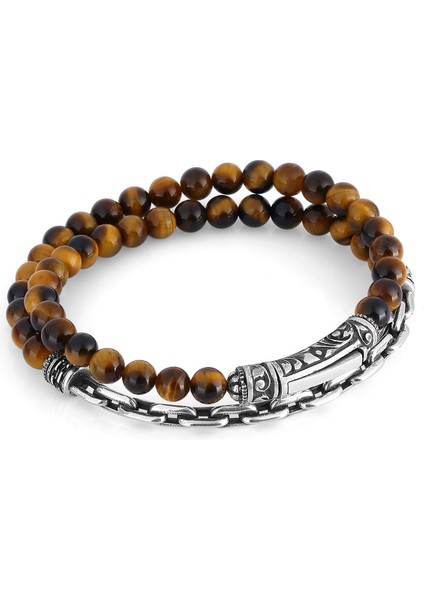 Arc Chain Gem Stone Erkek Gümüş Bileklik