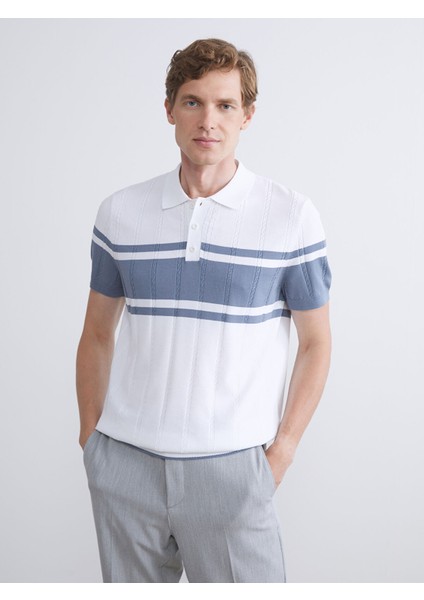 Yeni Sezon Polo Yaka Kısa Kollu Çizgili Erkek Triko Kazak
