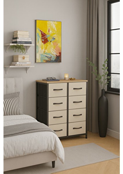 8 Çekmeceli Şifonyer Yatak Odası Organizer Deri Çekmeceli Çocuk Odası Düzenleyici