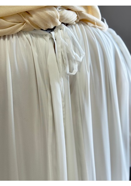 Beyaz Verev Büzgülü Şifon Elbise 1006 indirimleri