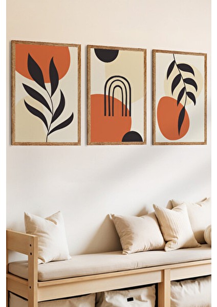 3 Parça Soyut Doğa ve Organik Formlar Temalı Ahşap Çerçeve Görünümlü Mdf Tablo Seti fiyatları