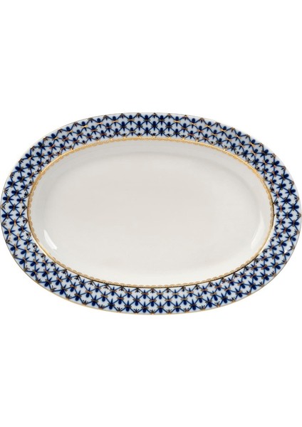 Cobalt Net Mavi Oval Porselen Servislik