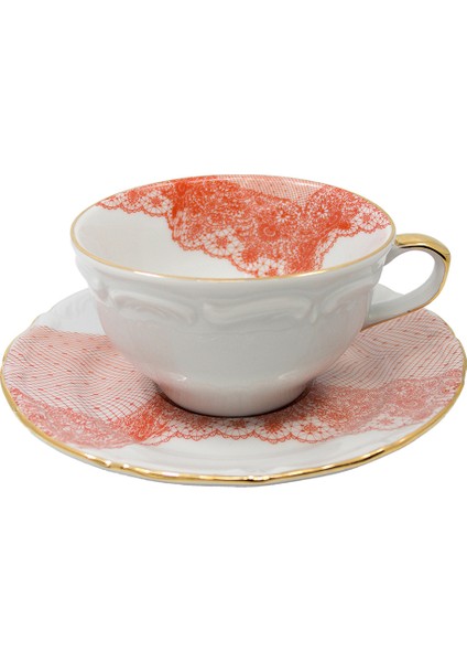 Volante Dentelle Kırmızı Porselen Çay Fincanı