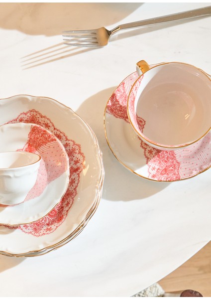 Volante Dentelle Kırmızı Porselen Çay Fincanı fiyatları