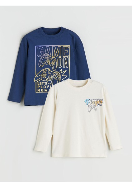 Yeni Sezon Bisiklet Yaka Baskılı Uzun Kollu Erkek Çocuk Tişört 2'li fiyatları