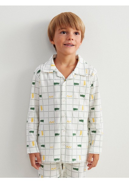 Yeni Sezon Gömlek Yaka Ekose Desenli Uzun Kollu Erkek Çocuk Pijama Takımı fiyatları
