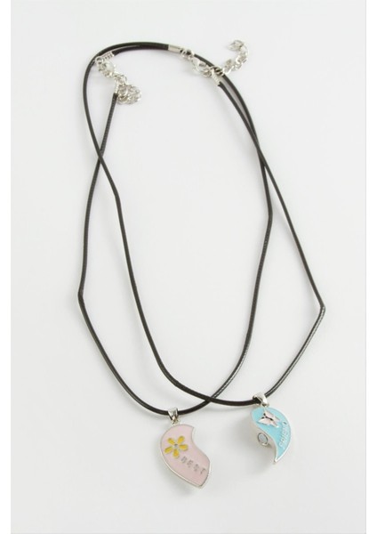 Allzey Kalp Arkadaşlık Kolyesi Çift Kolye-Siyah