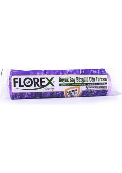 25 Adet FLOREX-503 Avantaj Lavanta Kokulu Büzgülü Büyük 10PCS 65X70CM Çöp Torba (5148)