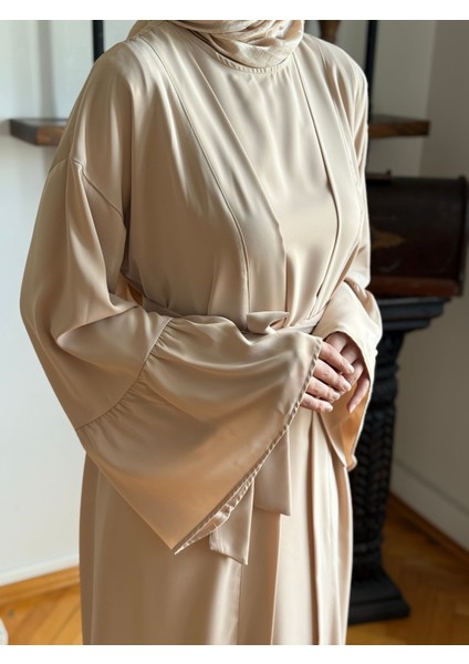 Koyu Bej Fırfırlı Ikili Takım Abaya Takım 5038 fiyatları