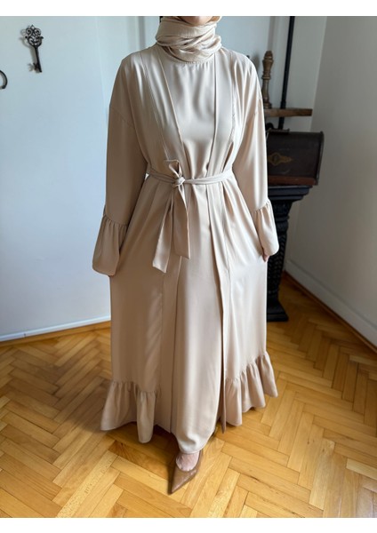 Koyu Bej Fırfırlı Ikili Takım Abaya Takım 5038 modelleri