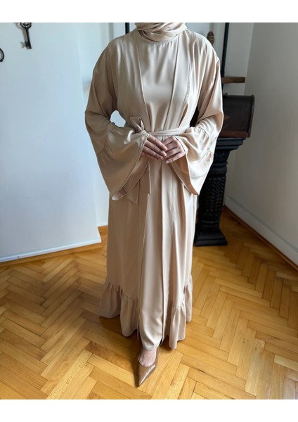 Koyu Bej Fırfırlı Ikili Takım Abaya Takım 5038 fırsatları