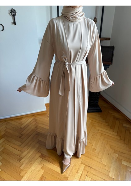 Koyu Bej Fırfırlı Ikili Takım Abaya Takım 5038 indirimleri
