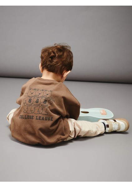 Yeni Sezon Baskılı Erkek Bebek Sweatshirt ve Pantolon 2'li