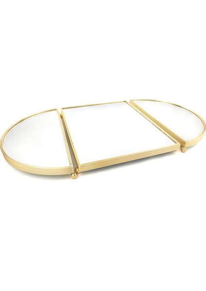 Altın Rengi Oval Aynalı Metal Jardinyer Tepsi 79X45 cm fiyatları