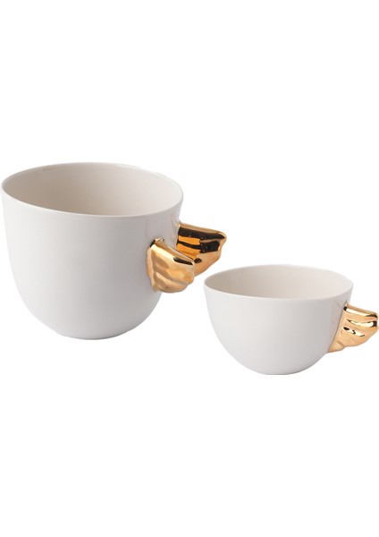 Volans Krem Porselen Küçük ve Orta Boy Kupa Seti