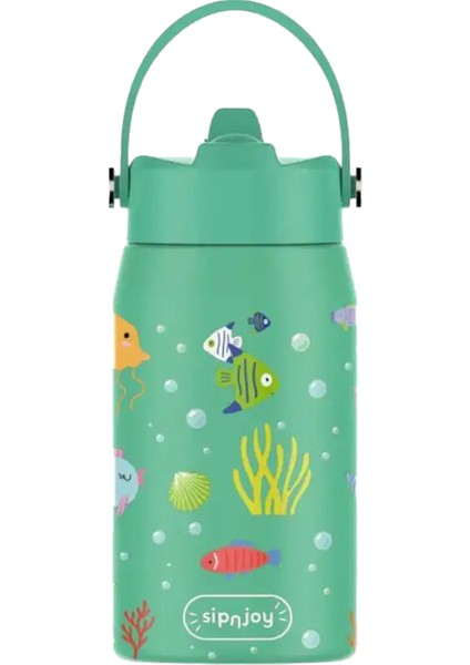 Lil'straw Ocean Whisper Su Yeşili Çelik Çocuk Su Termosu 420 ml