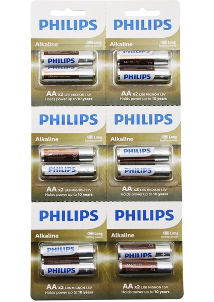 Phılıps Alkaline Kalem - Aa - 1.5V Pil 12PCS= 2li x 6 (4887)